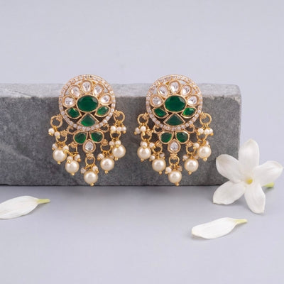 Victorian Stud Earrings With Pearl Drops - Handcrafted Indian Bridal Jewelry by Dulhan Jewels