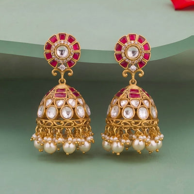 Refined Fusion Polki x Jadau Kundan Jhumki Earrings - Handcrafted Indian Bridal Jewelry by Dulhan Jewels