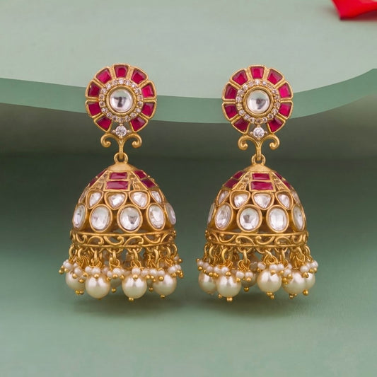 Refined Fusion Polki x Jadau Kundan Jhumki Earrings - Handcrafted Indian Bridal Jewelry by Dulhan Jewels