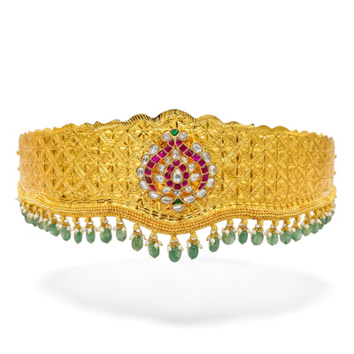 Elegant Jadau Kundan Vaddanam With Green Drops