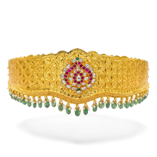 Elegant Jadau Kundan Vaddanam With Green Drops