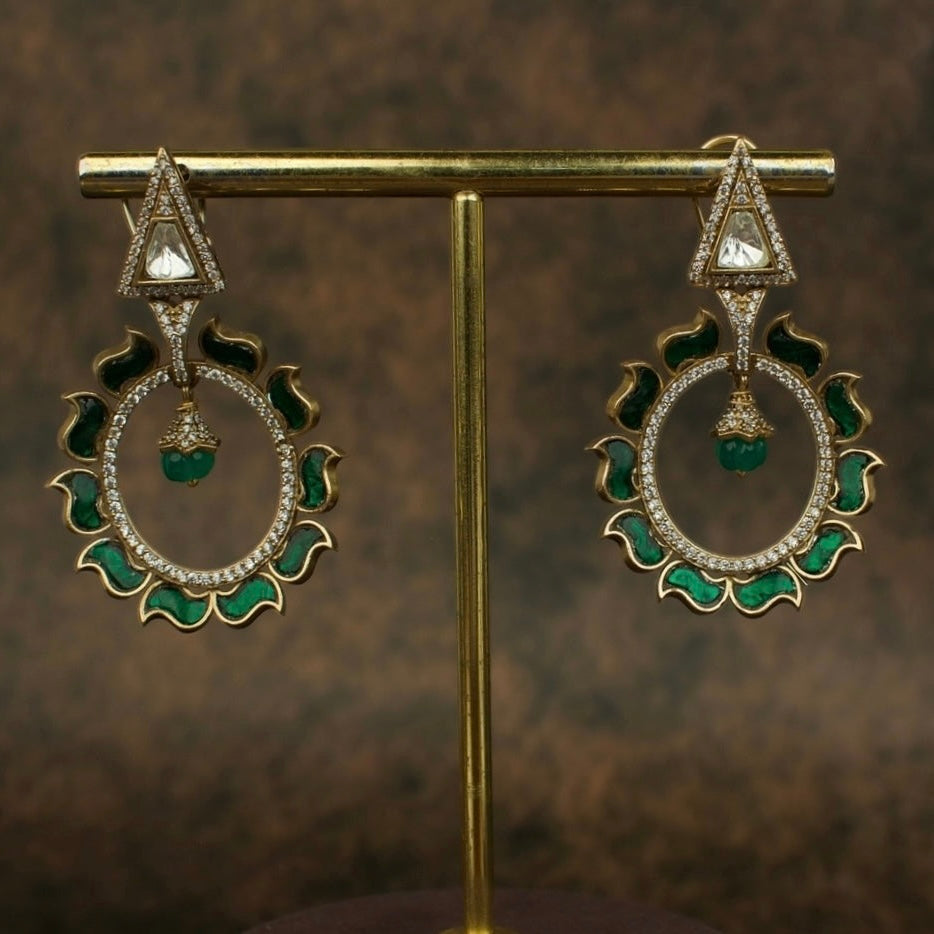 Regal Victorian Polki Earrings with Intricate Kundan Stones