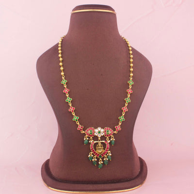 Floral Long Necklace With Strawberry Hangings