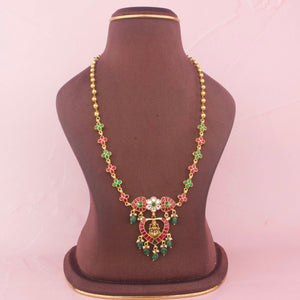 Floral Long Necklace With Strawberry Hangings