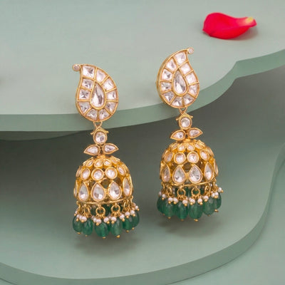 Moissanite Jhumki Earrings With Emerald Hangings