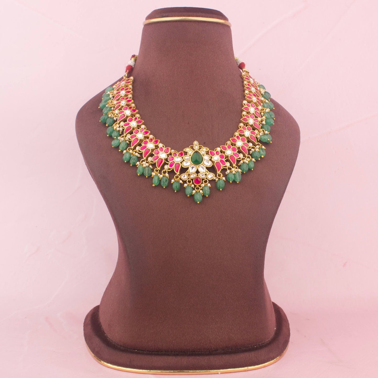 Ethnic Jadau Kundan Necklace With Green Beads