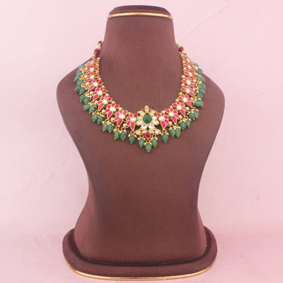 Ethnic Jadau Kundan Necklace With Green Beads