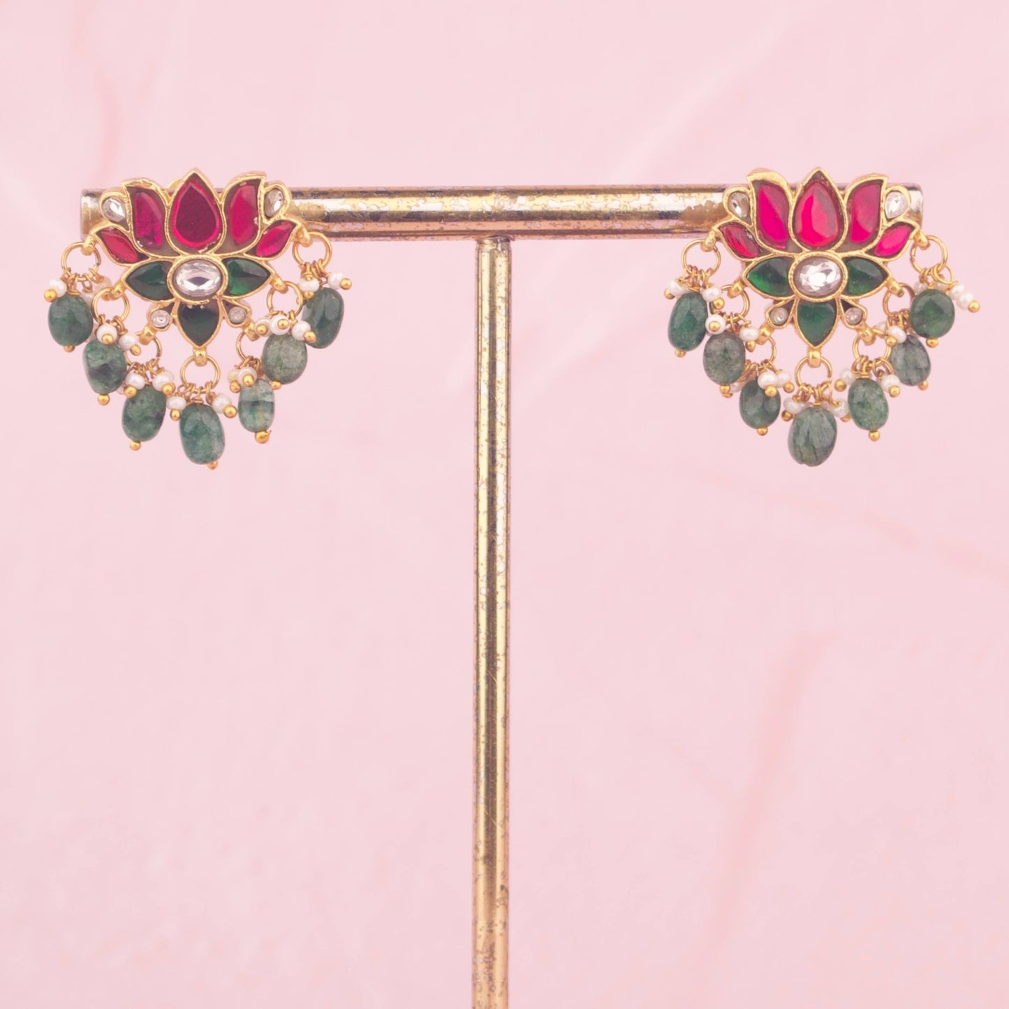 Lotus Design Jadau Kundan Pearl Choker With Matching Earrings