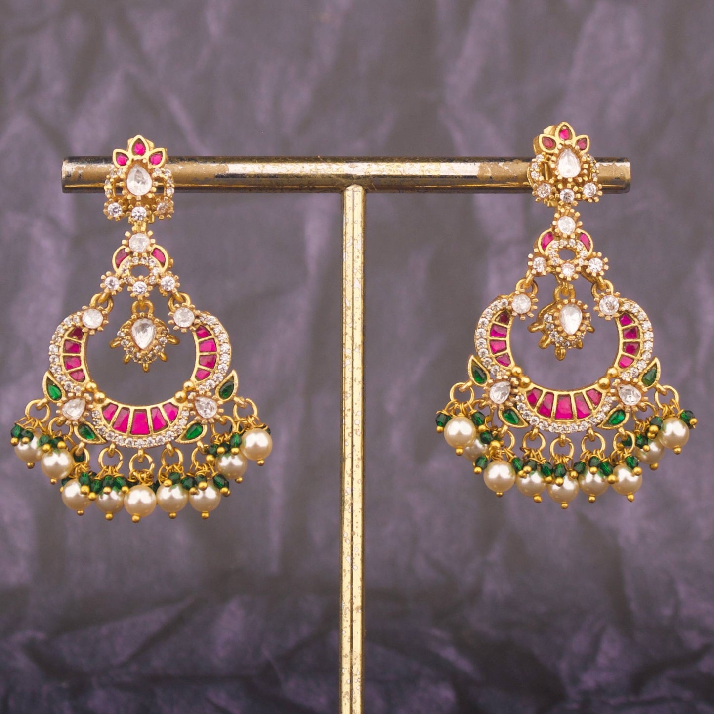 Radiant Jadau Kundan Chandbali Earrings With Hangings Craftsmanship & Detail View - Dulhan Jewels