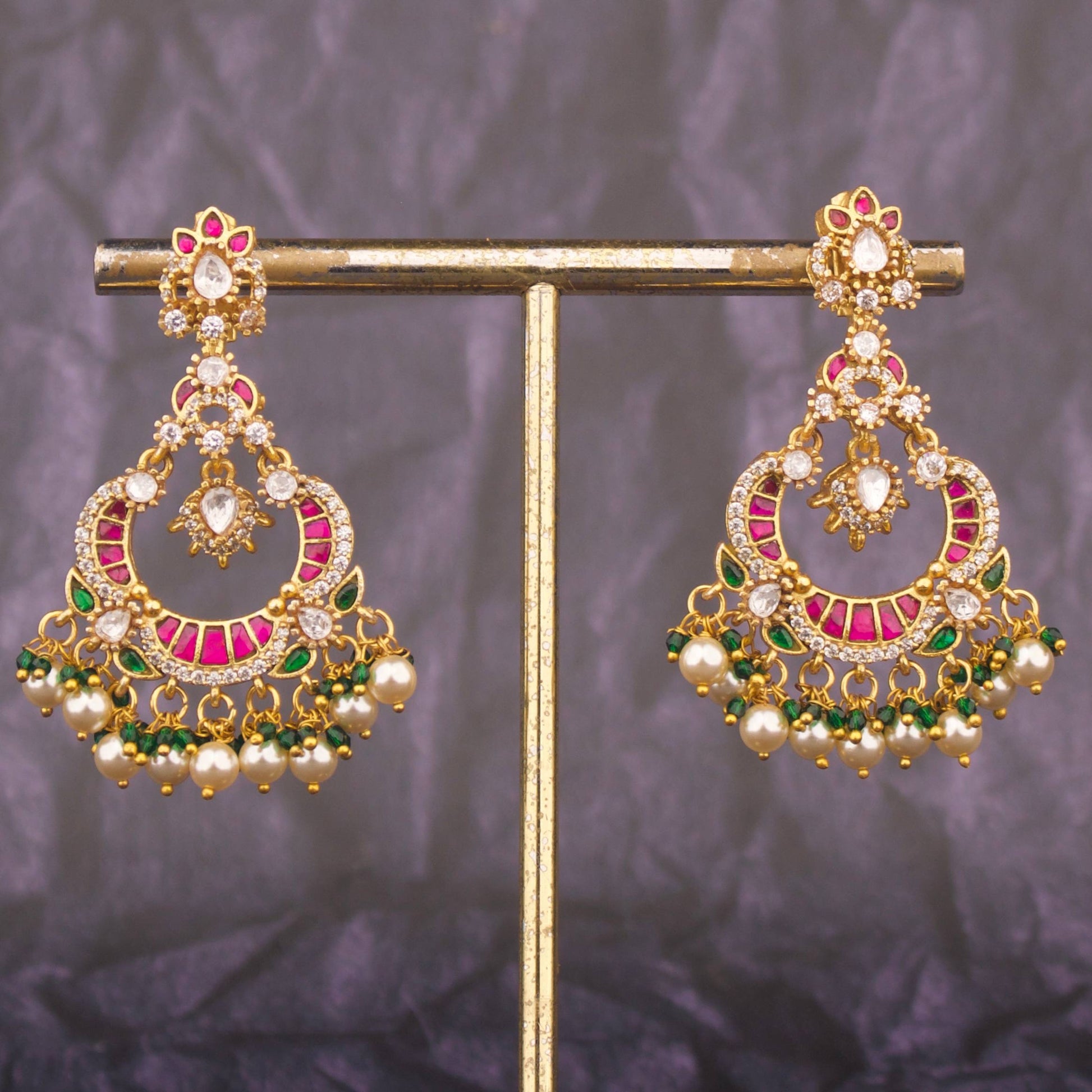 Radiant Jadau Kundan Chandbali Earrings With Hangings Craftsmanship & Detail View - Dulhan Jewels