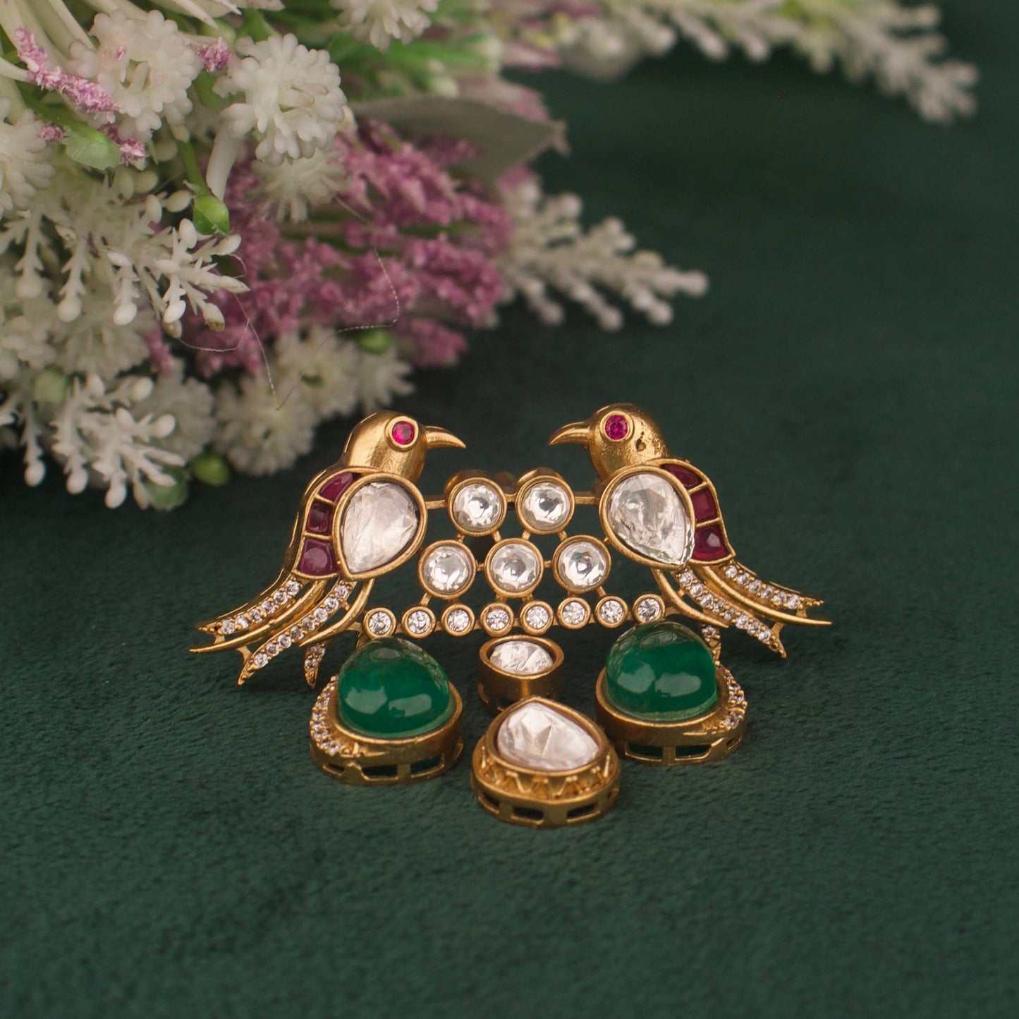 Green Emerald Victorian Pendant And Earrings Set