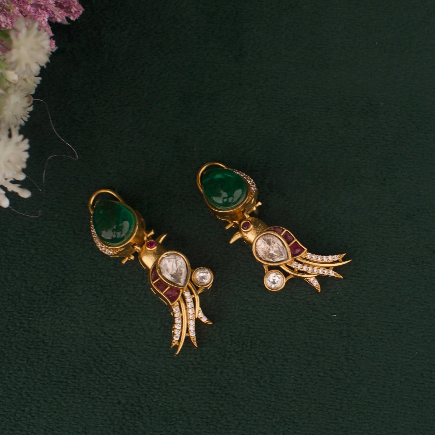 Green Emerald Victorian Pendant And Earrings Set