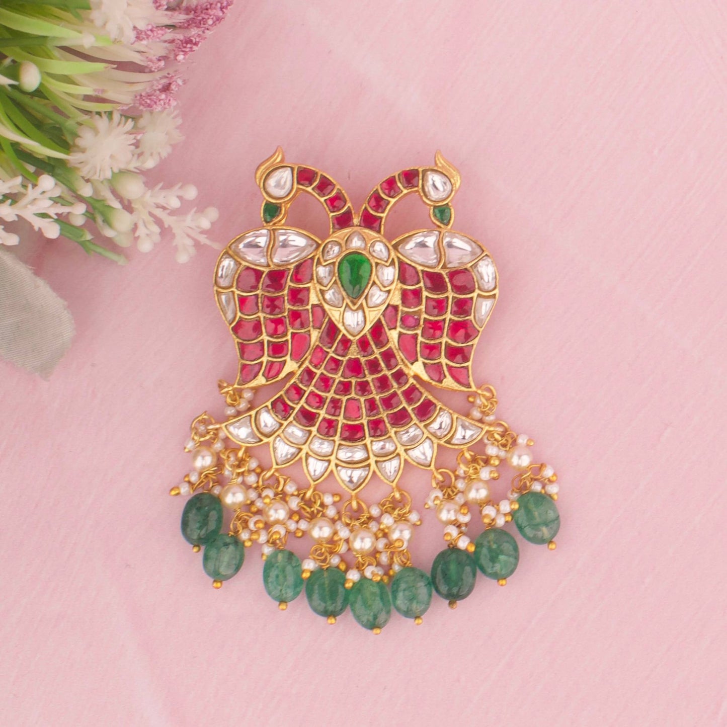 Royal Jadau Kundan Locket With Strawberry Beads