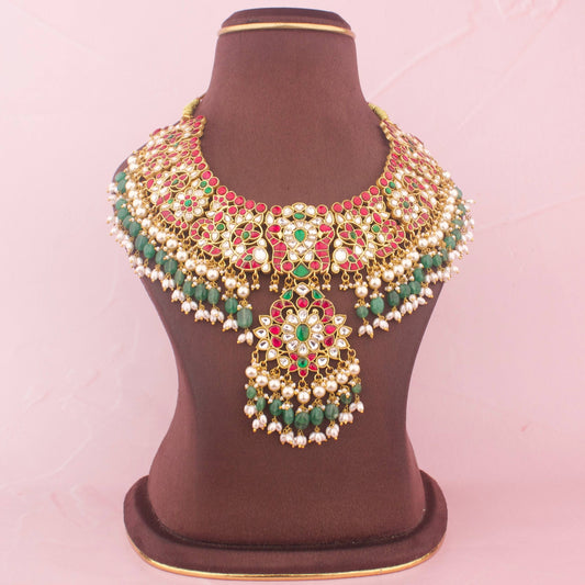 Bridal Jadau Kundan Necklace With Floral Pendant