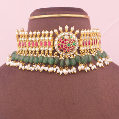 Traditional Jadau Kundan Choker With Ricepearl Hangings