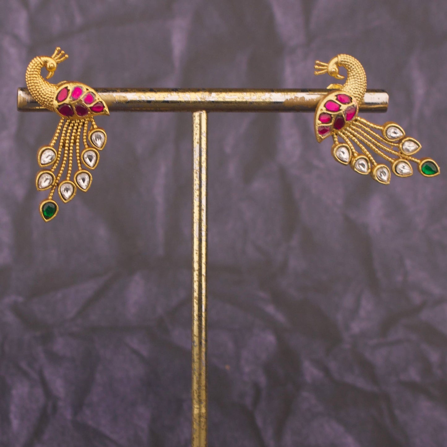 Stylish Jadau Kundan Peacock Design Stud Earrings