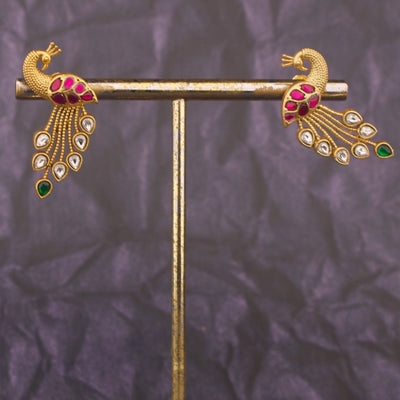 Stylish Jadau Kundan Peacock Design Stud Earrings
