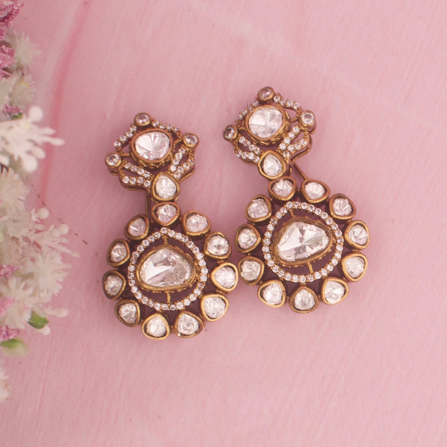 Bridal Moissanite Polki Rainbow Beads Mala With Earrings