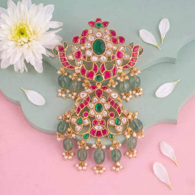 Floral Grandeur Jadau Kundan Pendant With Emerald And Ruby Detailing