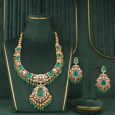 Green Victorian Necklace Set With Matching Earrings