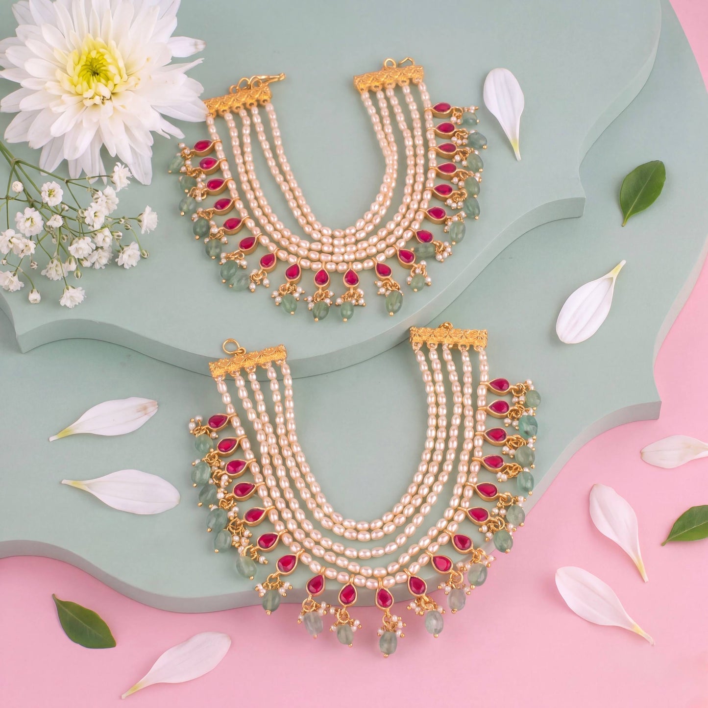 Elegant Jadau Kundan Champasaralu With Green Hangings