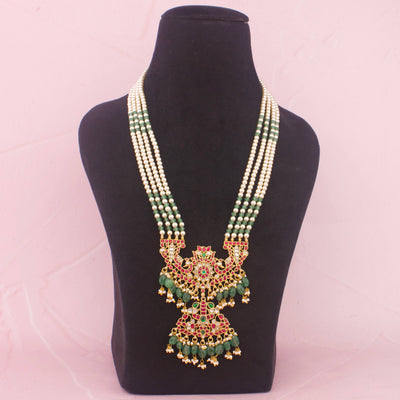 Stylish Jadau Kundan Beads Mala With Green Drops