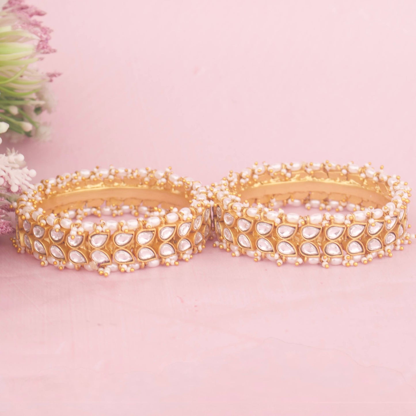 Traditional Jadau Kundan Pearl Bangles