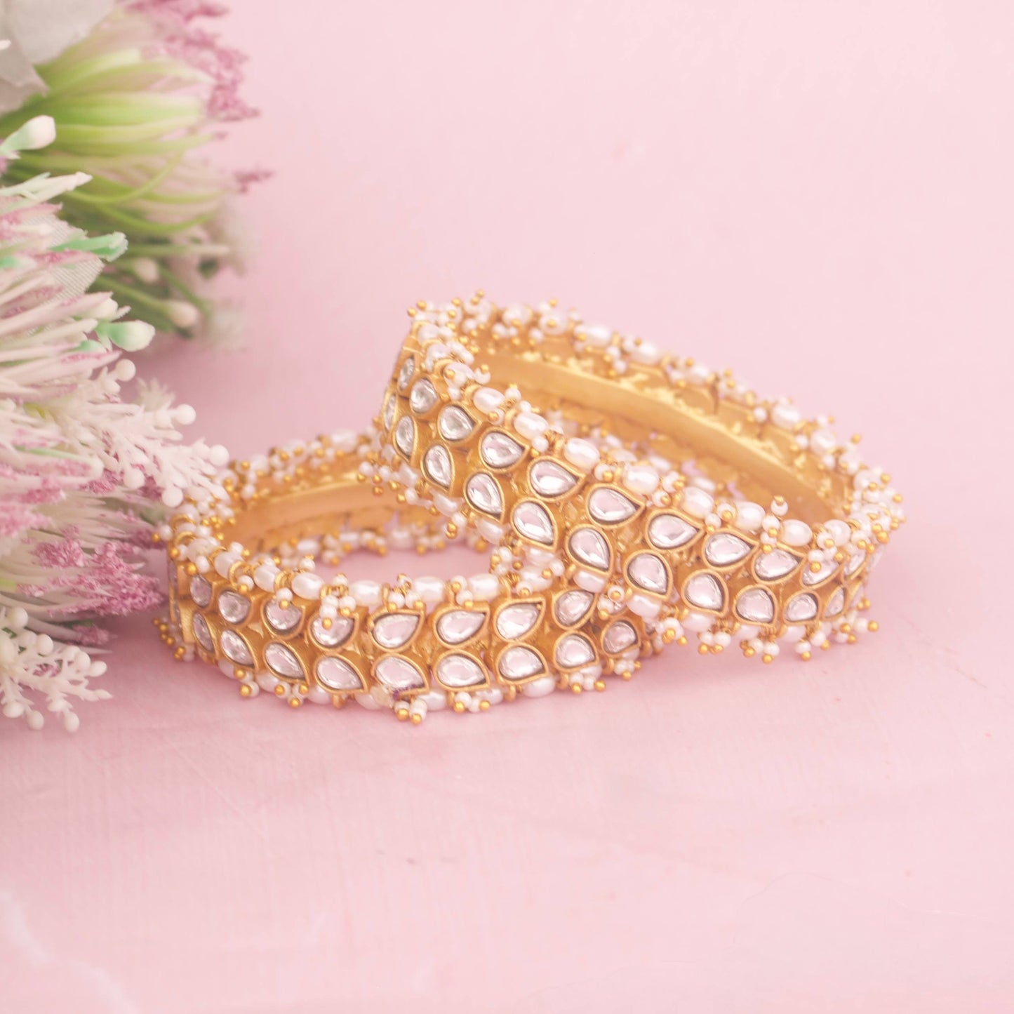 Traditional Jadau Kundan Pearl Bangles