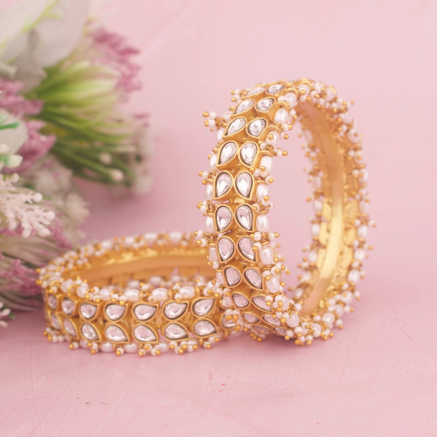 Traditional Jadau Kundan Pearl Bangles