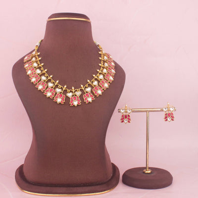 Lotus Design Jadau Kundan Necklace With Earrings