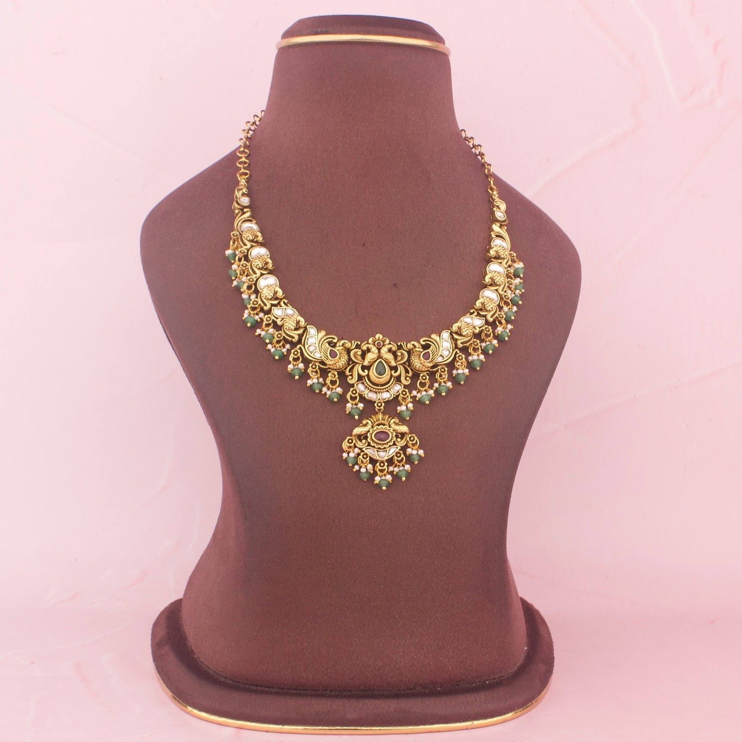 Temple Style Jadau Kundan Short Necklace With Earrings