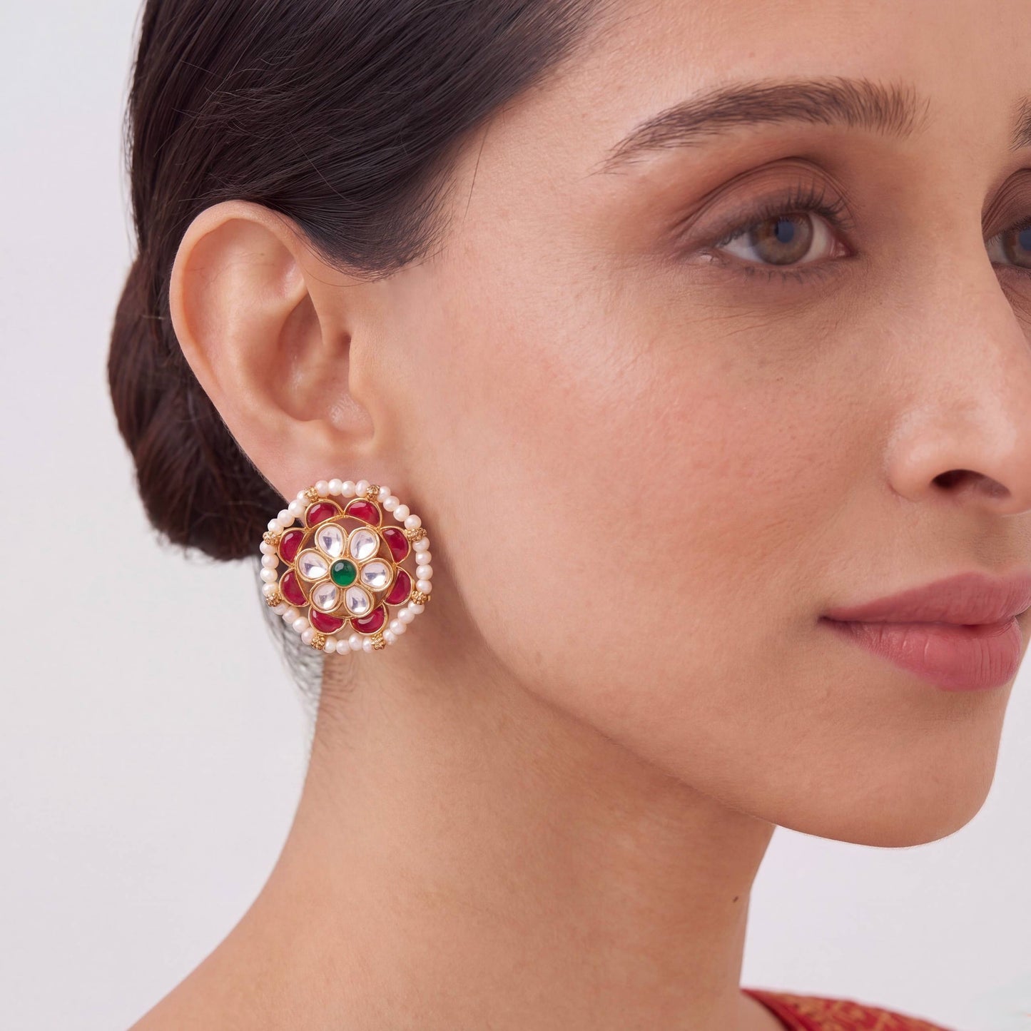 Jadau Kundan Stud Earrings With Floral Design