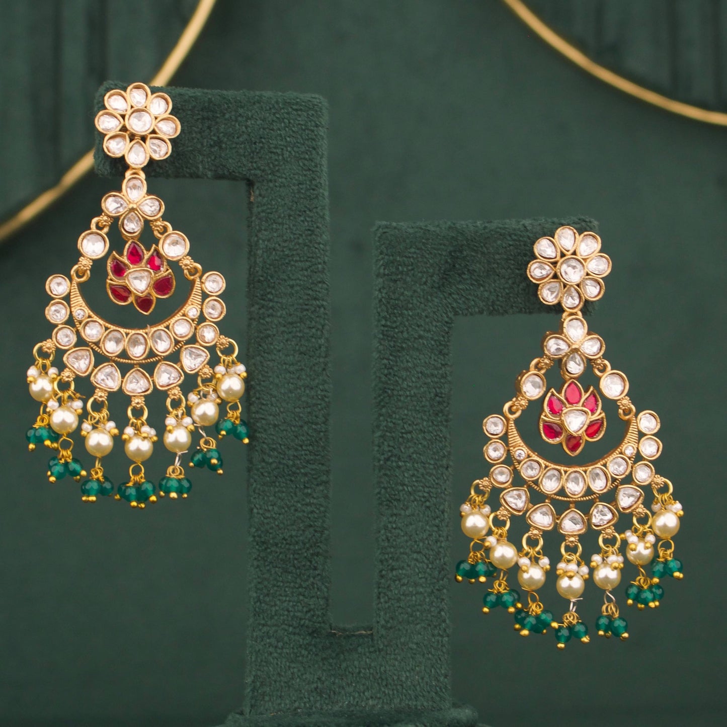 Radiant Victorian Chandbali Earrings With Pearl Drops