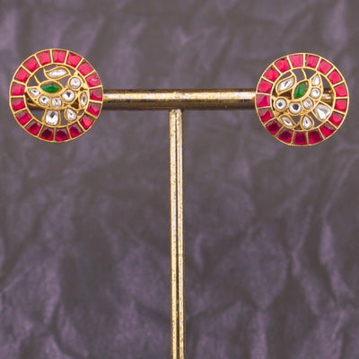 Floral peacock Design Jadau Kundan Stud Earrings