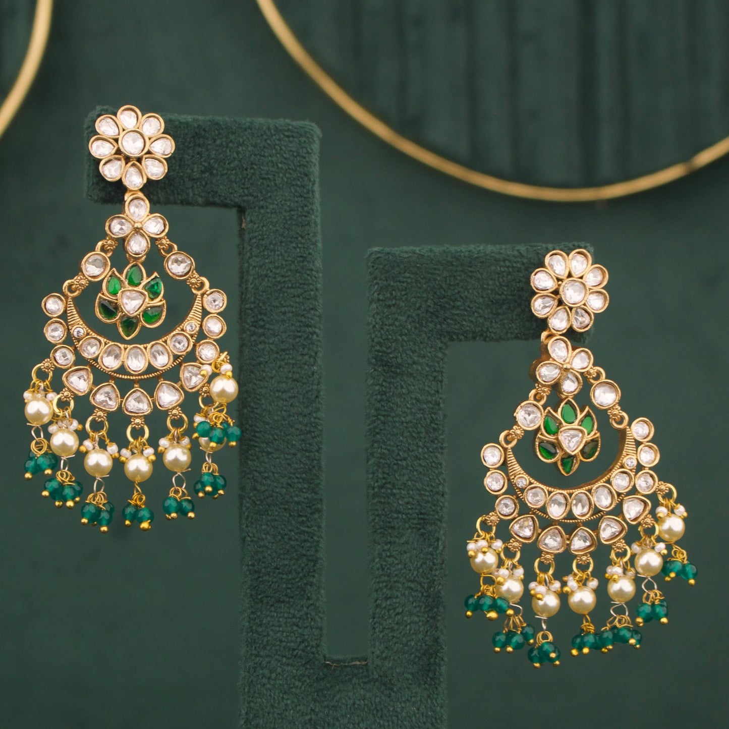 Radiant Victorian Chandbali Earrings With Pearl Drops