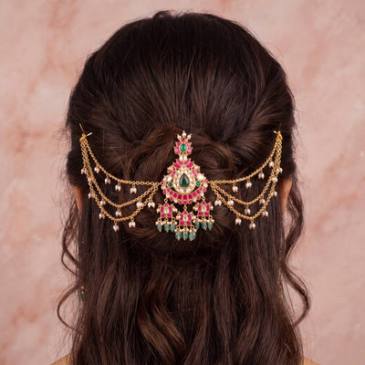 Designer Jadau Kundan Hair Pin With Strawberry Beads
