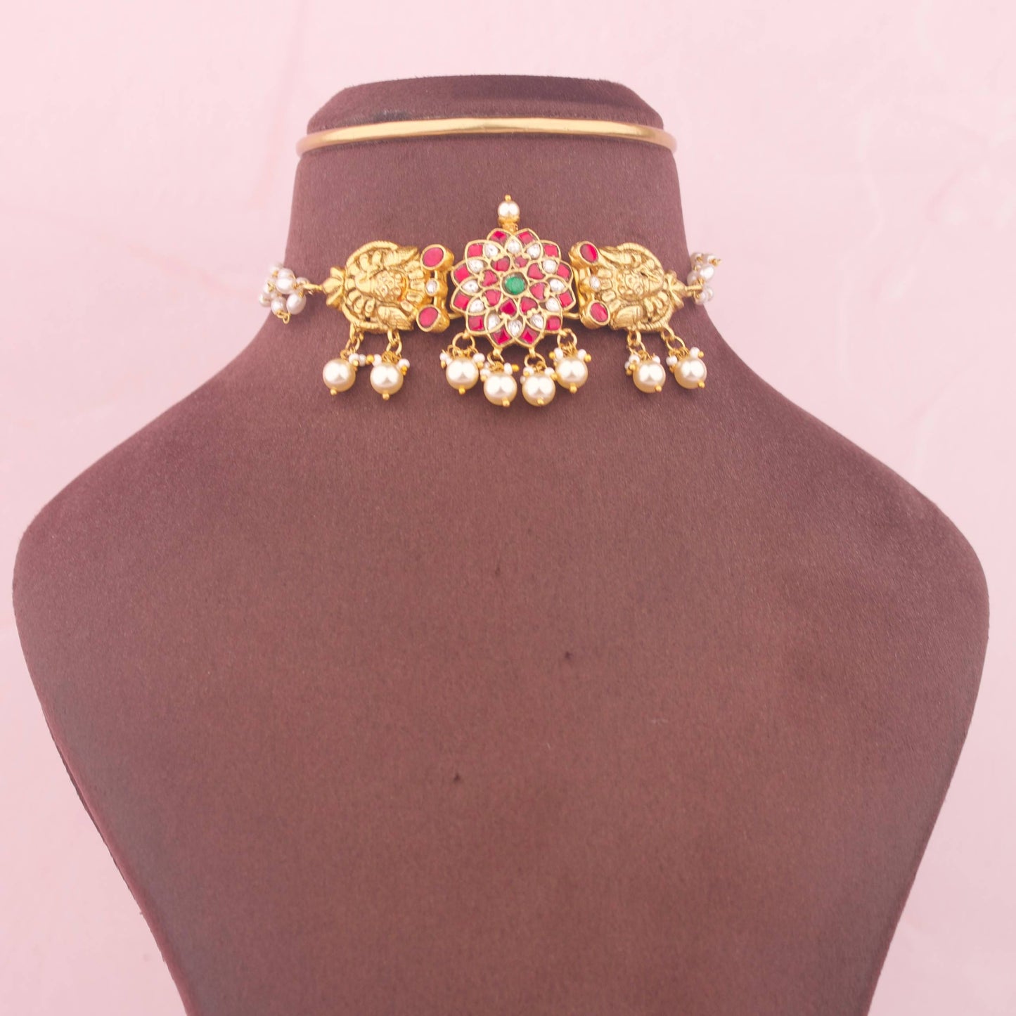 Ethnic Jadau Kundan Choker With Pearl Drops
