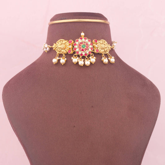 Ethnic Jadau Kundan Choker With Pearl Drops