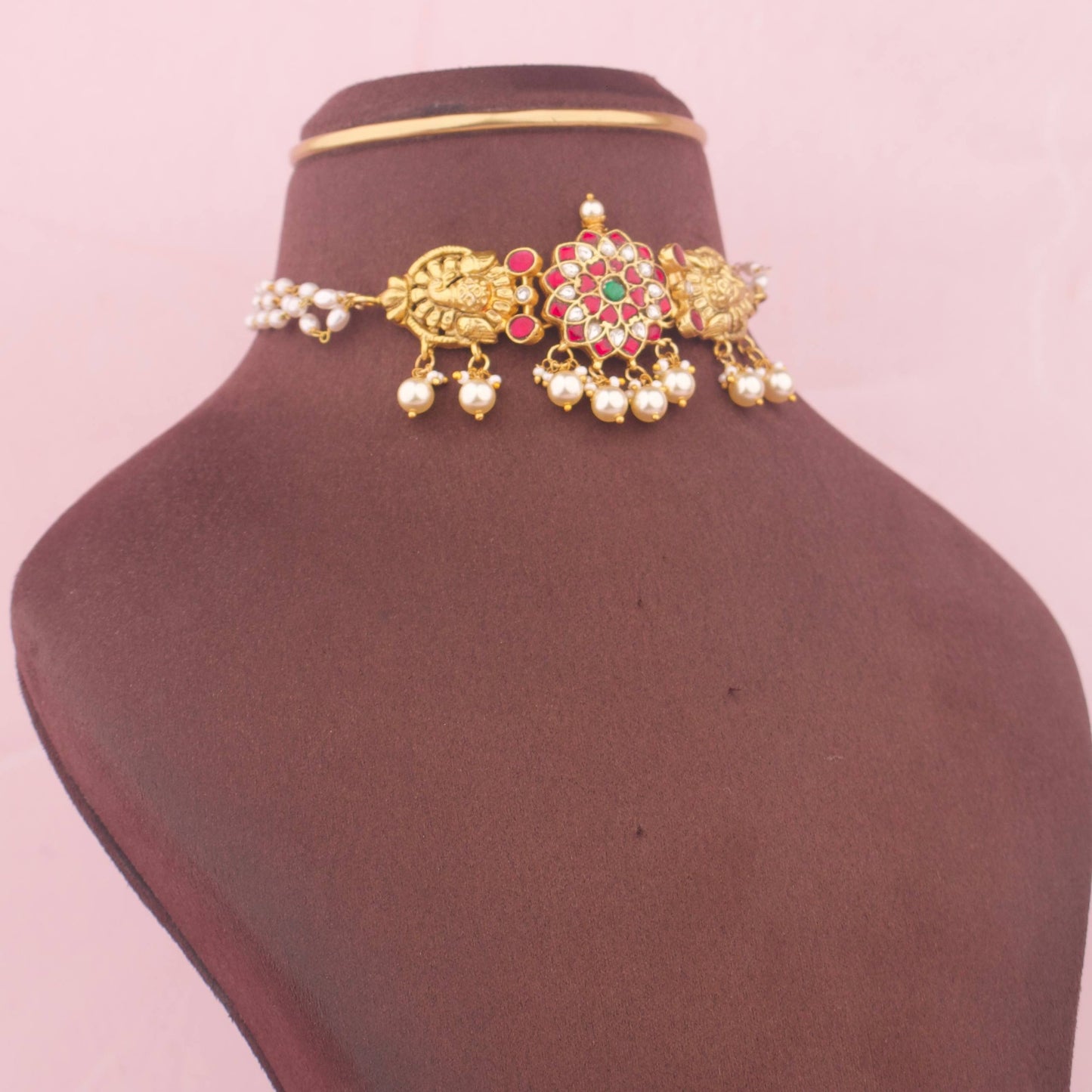Ethnic Jadau Kundan Choker With Pearl Drops