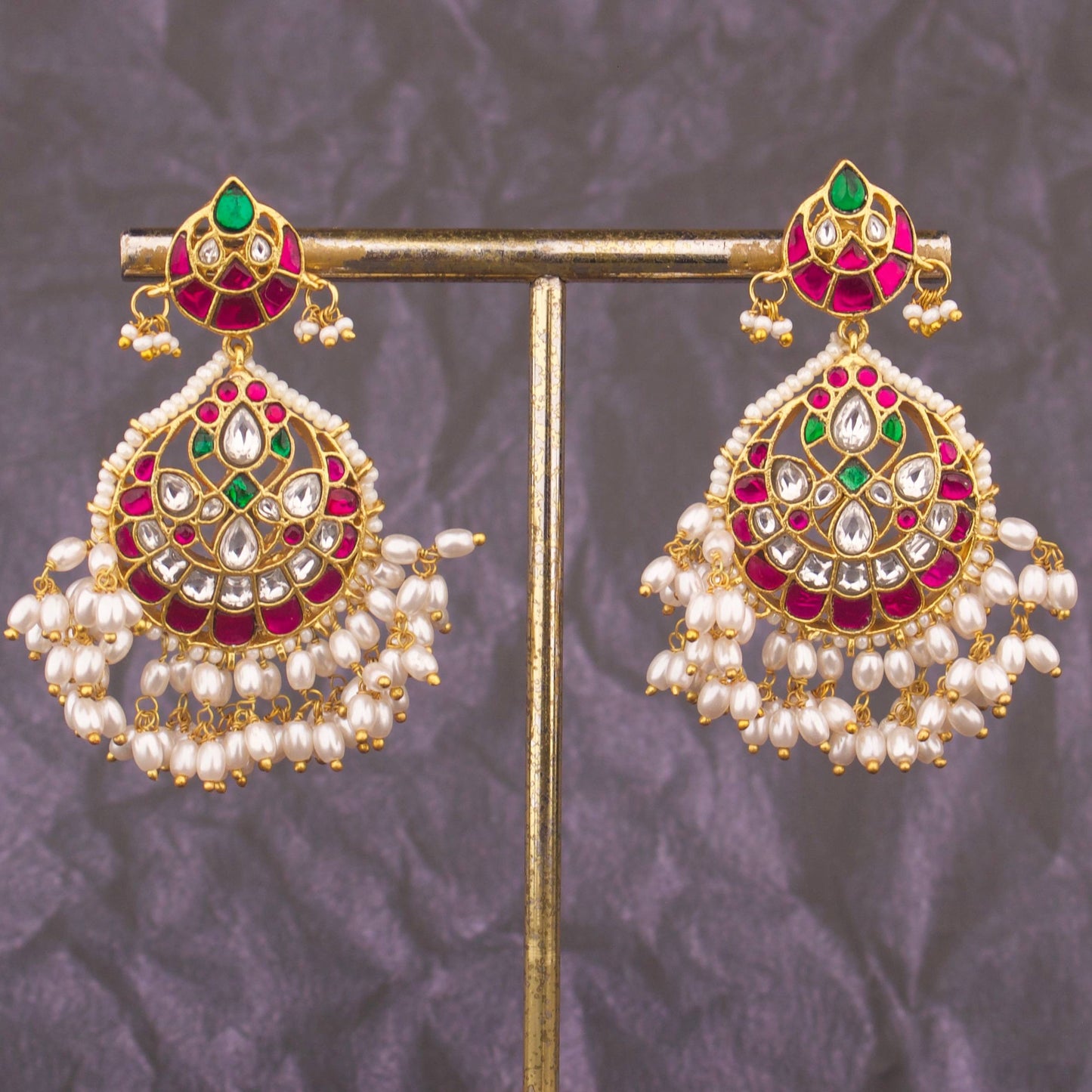 Unique Jadau Kundan Hangings Style Chandbali Earrings