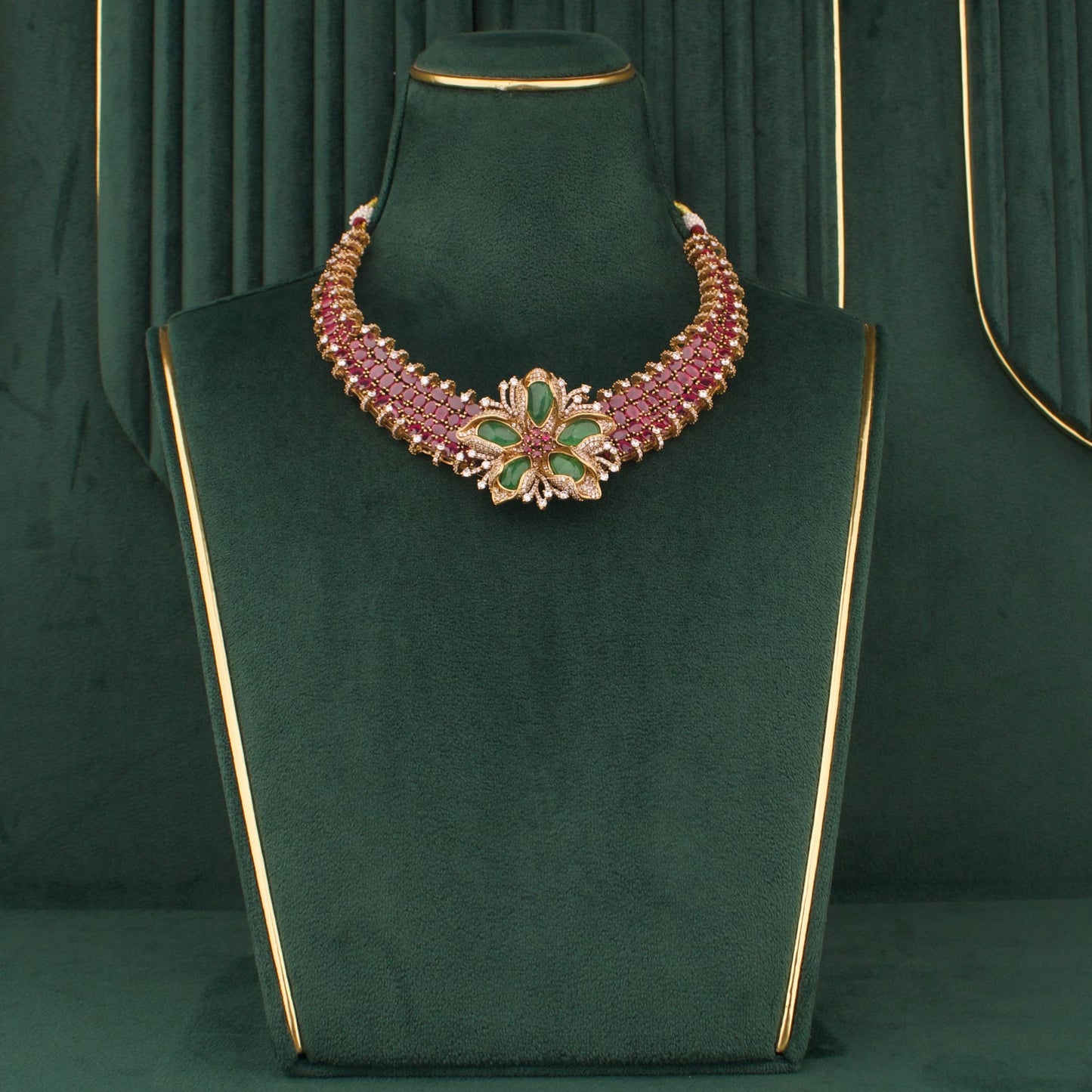 Dazzling Victorian Ruby Emerald Floral Design Necklace