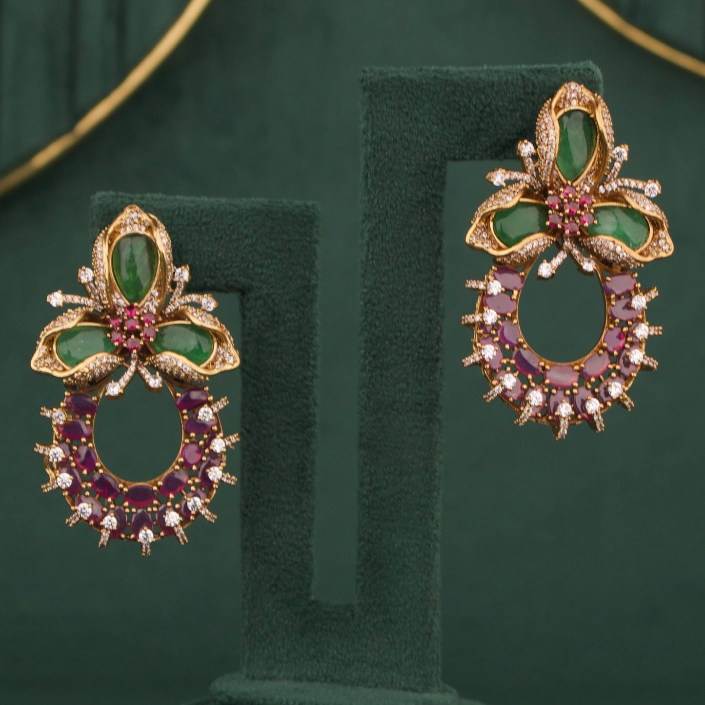 Dazzling Victorian Ruby Emerald Floral Design Necklace