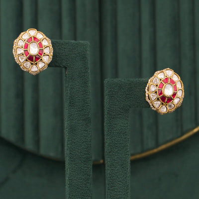 Victorian Polki Stud Earrings With Ruby And Emerald