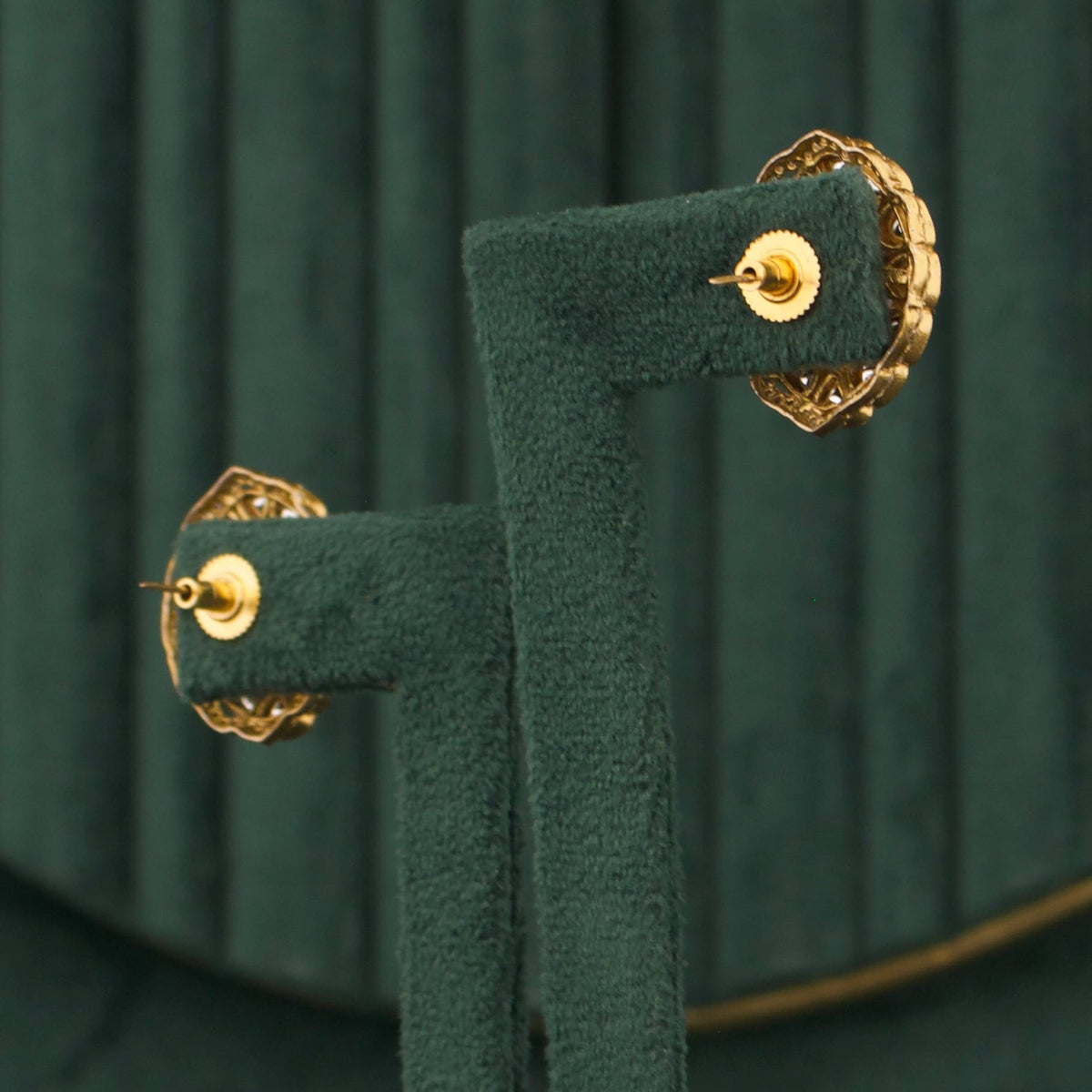 Victorian Polki Stud Earrings With Ruby And Emerald