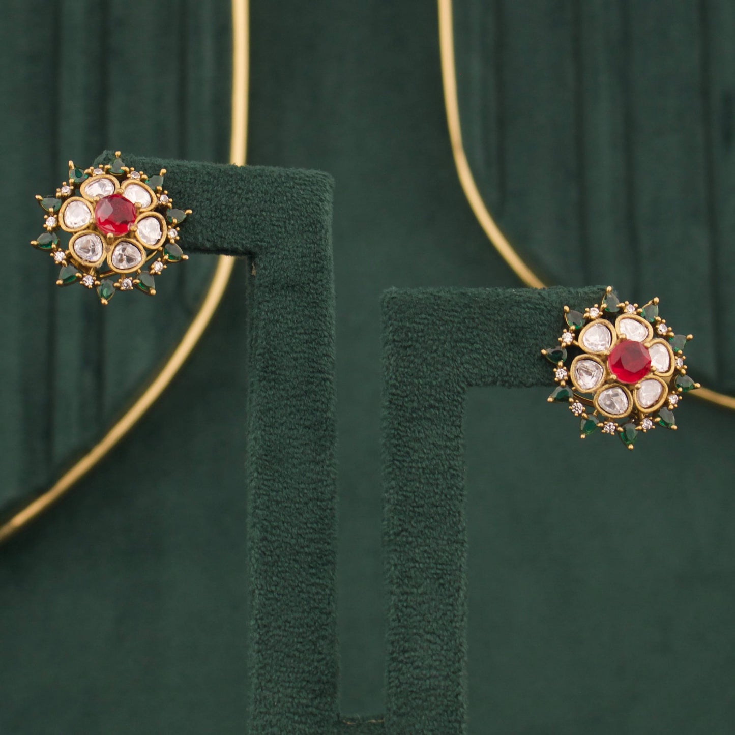 Designer Victorian Polki Kundan Stud Earrings