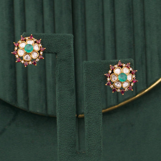 Designer Victorian Polki Kundan Stud Earrings