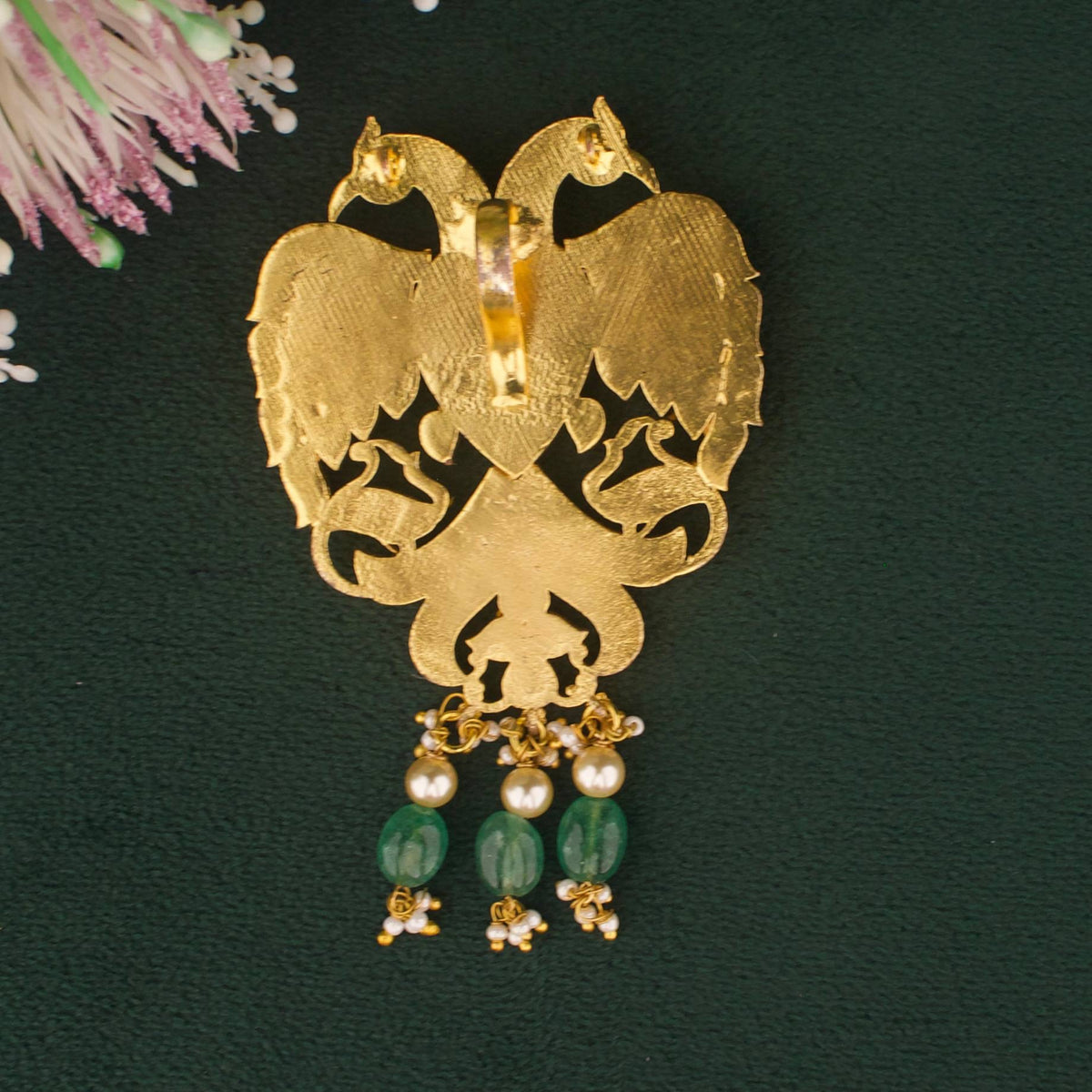 Elegant Moissanite Polki Gandaberunda Pendant