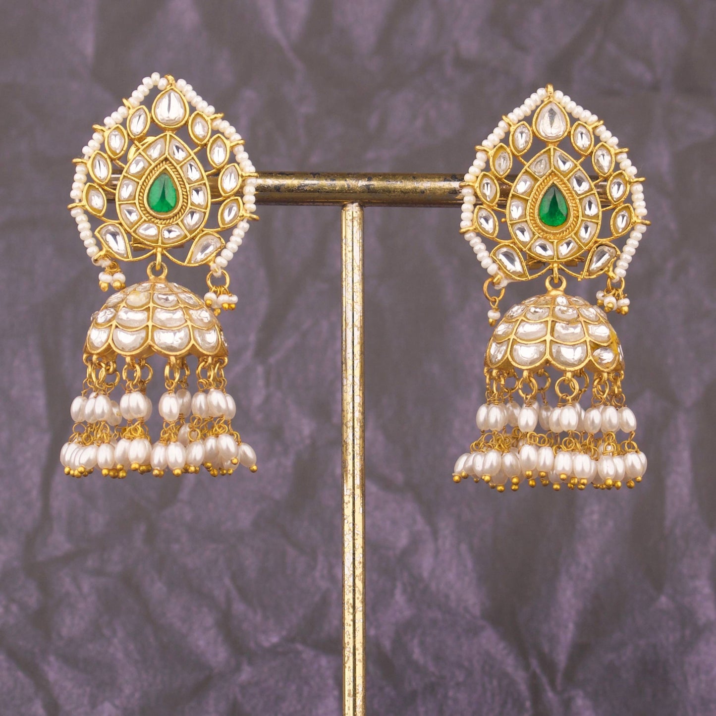 Designer Jadau Kundan Jhumka Earrings With Ricepearl Drops