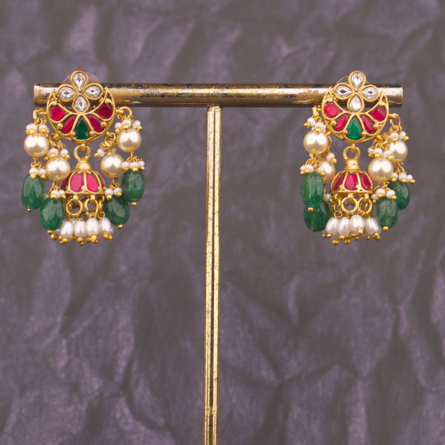 Mini Jadau Kundan Jhumki Earrings With Pearl Drops