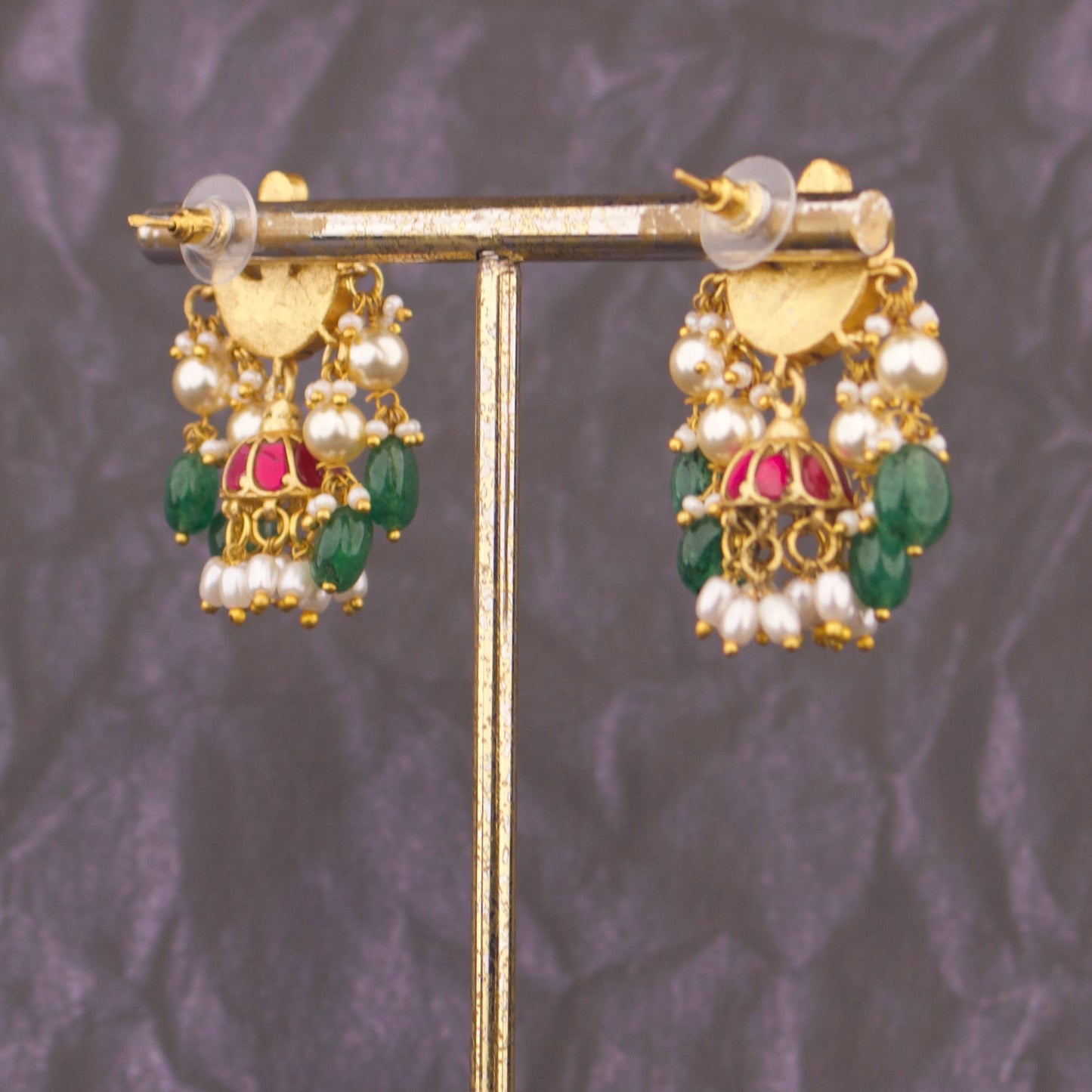 Mini Jadau Kundan Jhumki Earrings With Pearl Drops